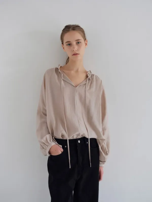 Silk Sheer Frill Blouse_Grayish Pink