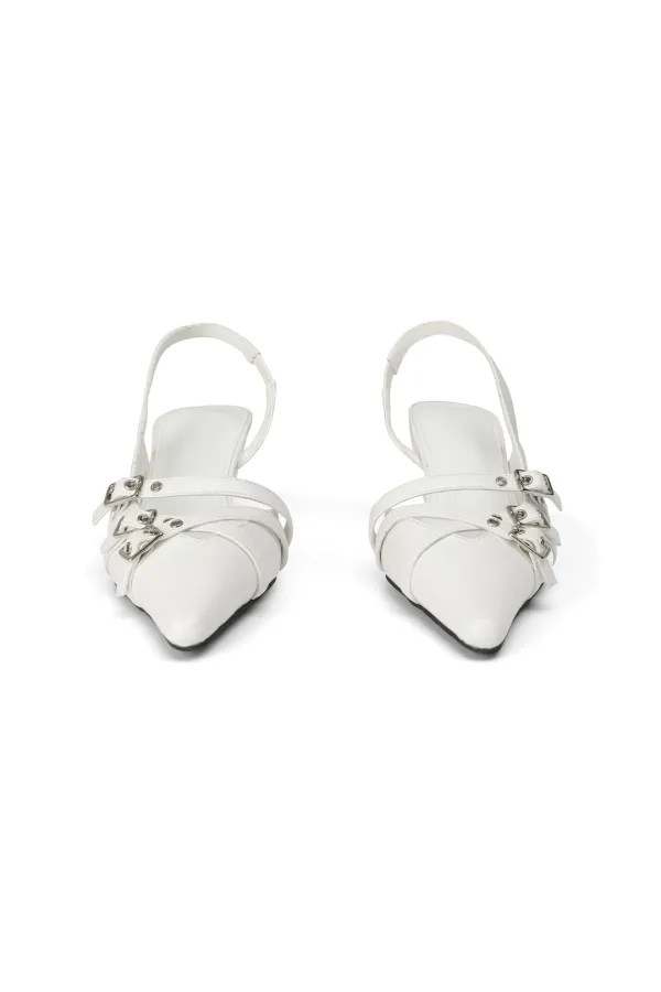 BUCKLE STRAP SLINGBACKS IN WHITE