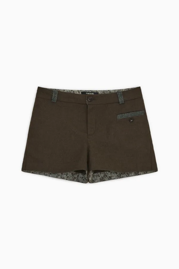 [10/6 SOON] TINY FLORAL WOOL SHORTS, KHAKI