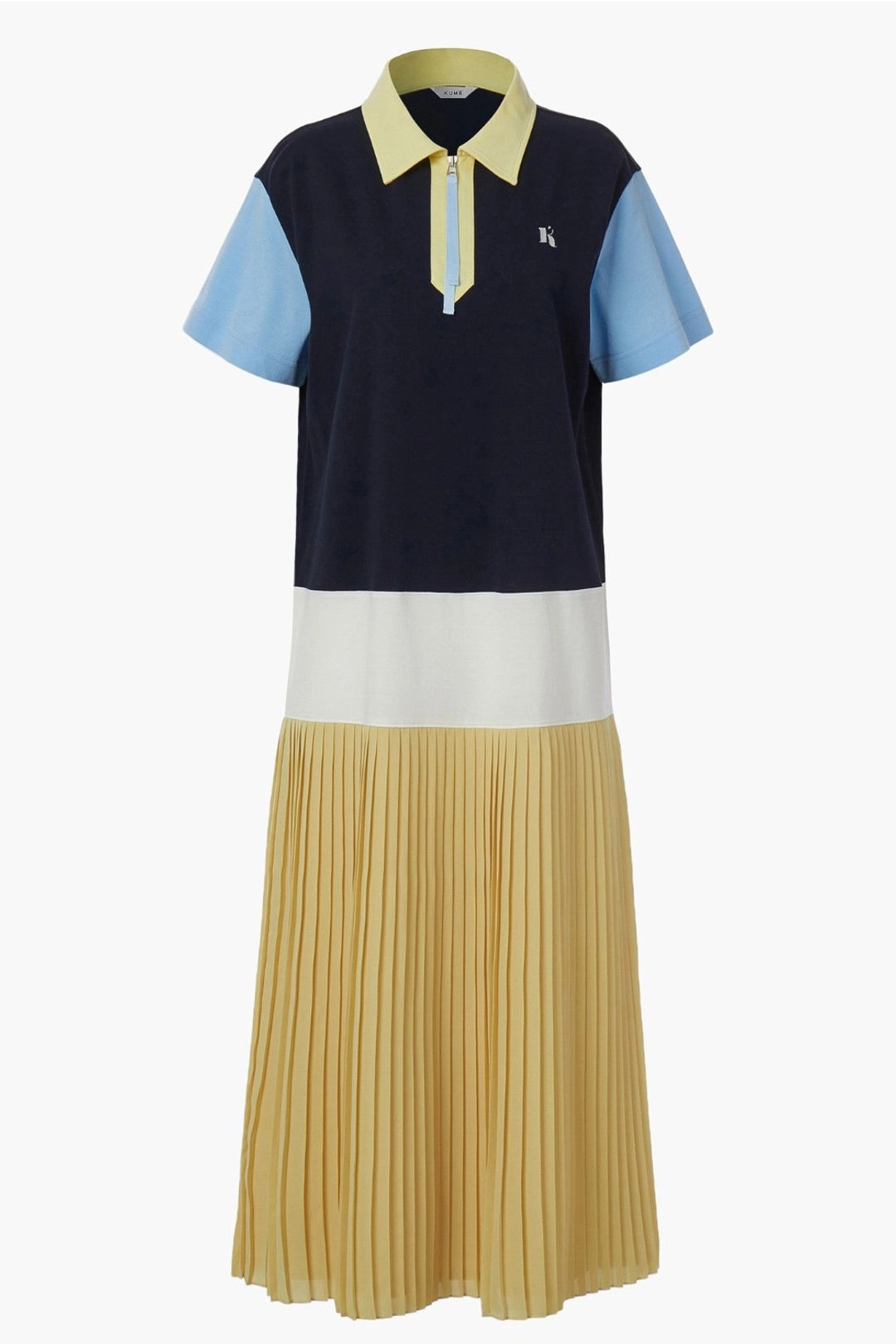 쿠메 COLOR BLOCK PLEATED PIQUE LONG DRESS, YELLOW 상품 이미지 2