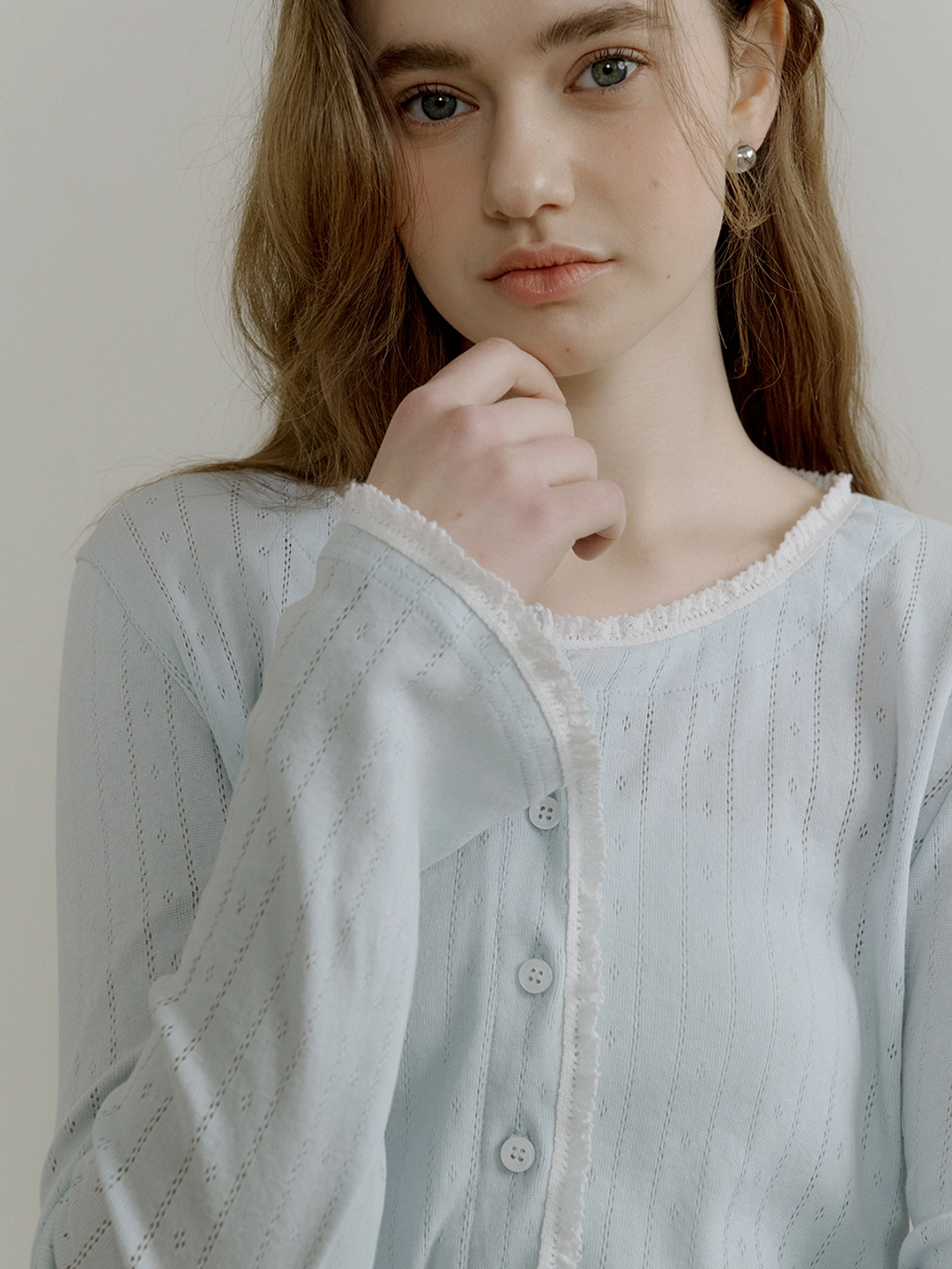 아워코모스 comos 1400 punching lace cardigan (light blue) 상품 이미지 2