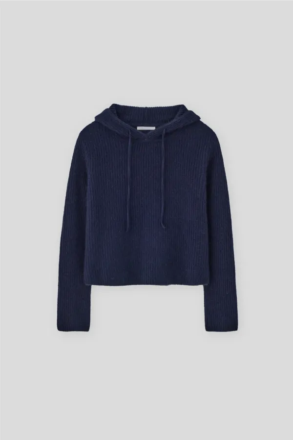 T/T Cozy rib knit hoodie (navy)