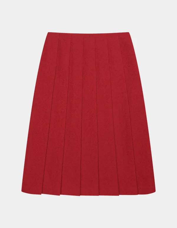 Rouge Pleated Tweed Skirt (Red)