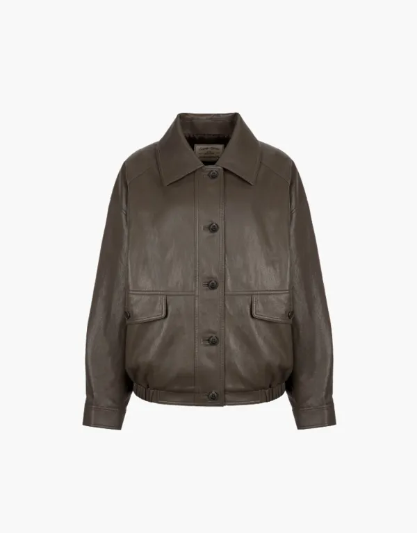 leather bomber jacket - brown