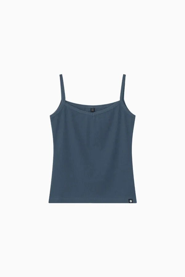 BASIC RIBBED V-NECK SLEEVELESS, BLUE