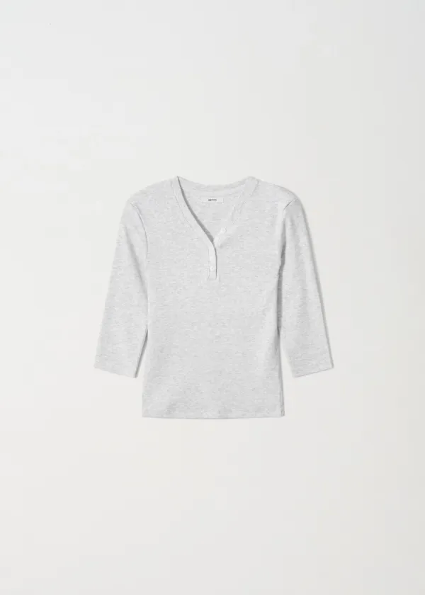 Kate 3/4 Henley T-Shirt_Light Melange