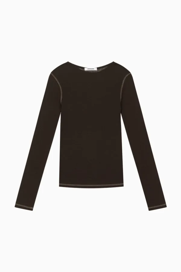 LINE TRACE LONG T-SHIRT, BROWN