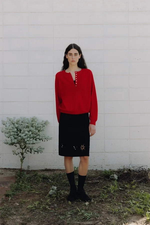 Moss suede punching midi skirt (black)