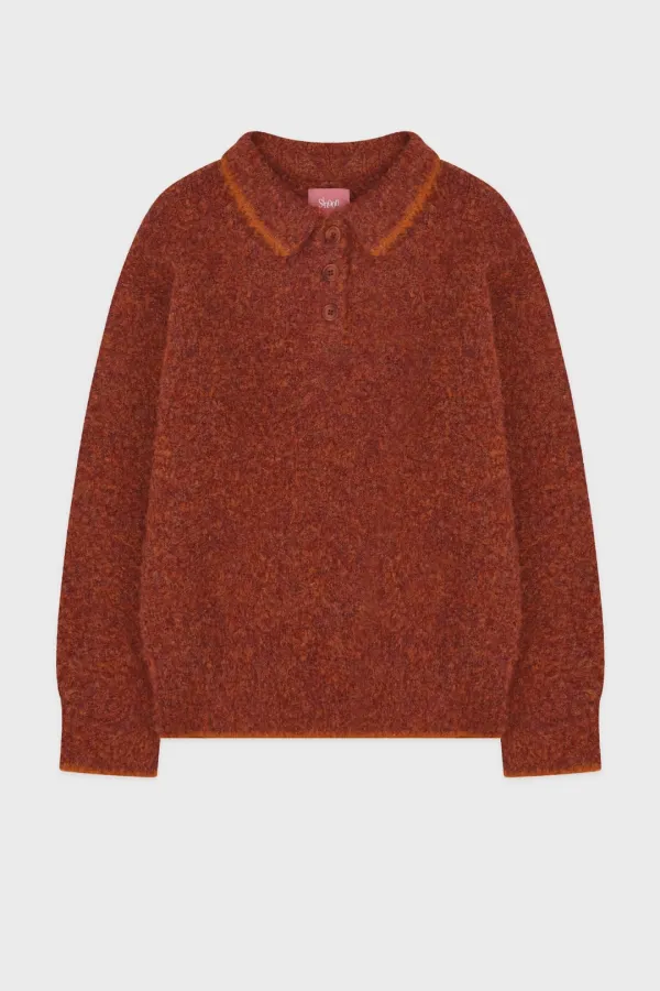 Mixed Boucle Collar Knit (Red)