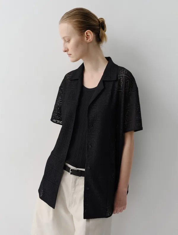 Open Collar Lace Shirt (Black)