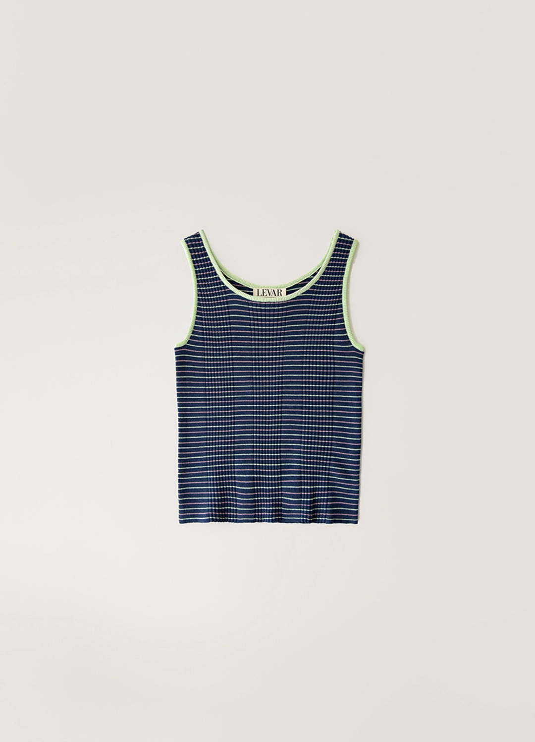 르바 Multi-Stripe Sleeveless Knit Top - Navy/Lime 상품 이미지 1