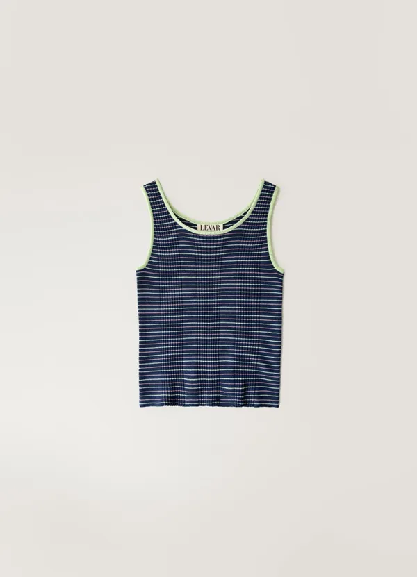 Multi-Stripe Sleeveless Knit Top - Navy/Lime