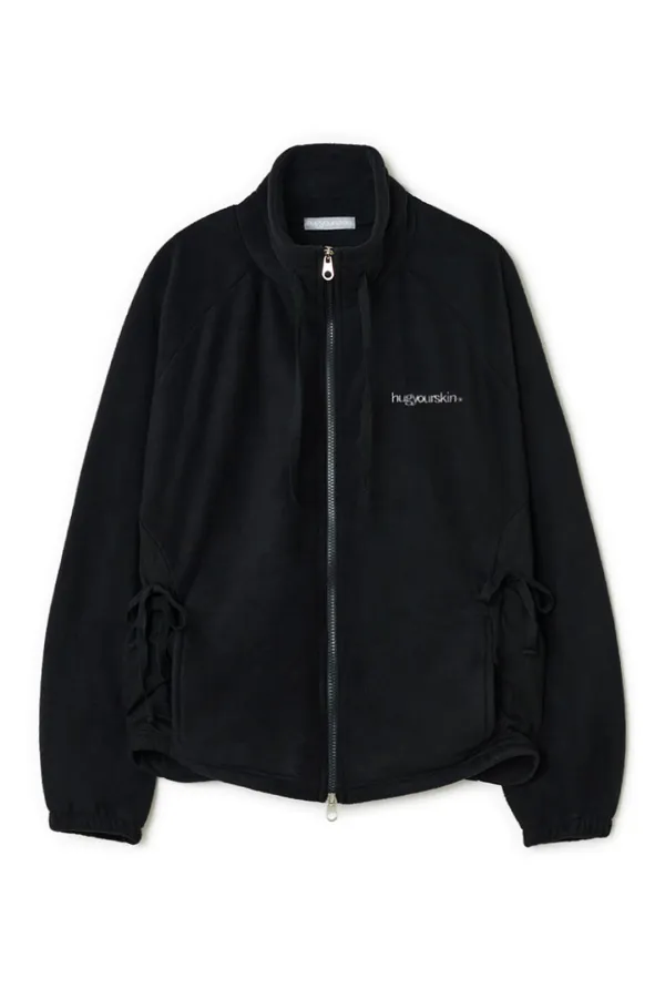 Draw string fleece zip-up (Black)