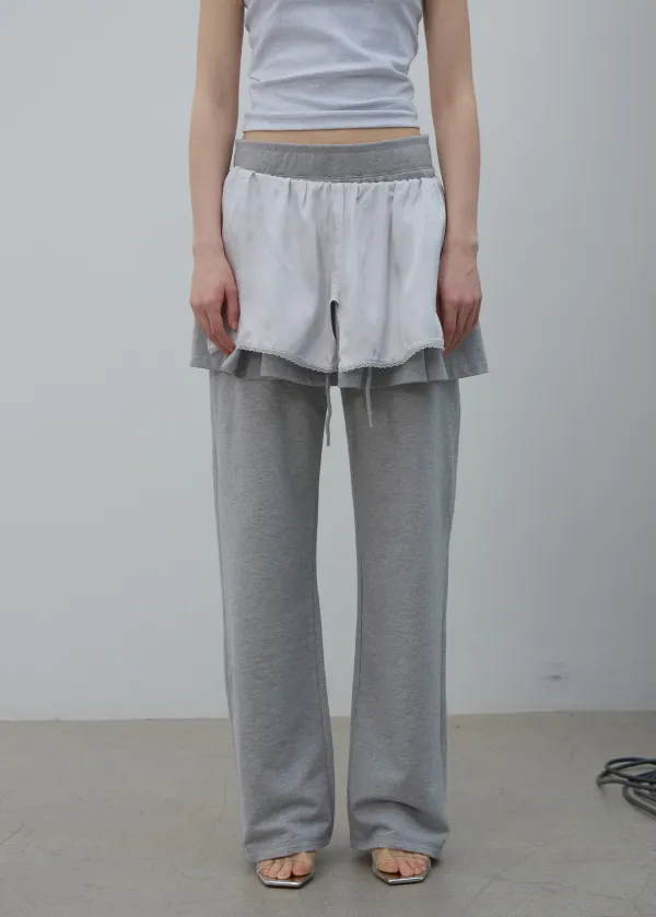 LACE LAYERED JERSEY SKIRT (MELANGE GREY)