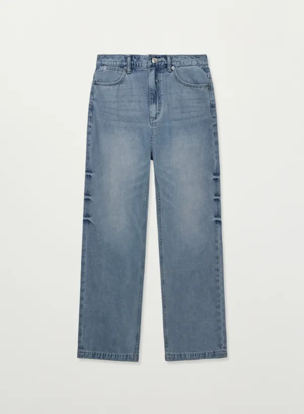 (W) Washed Relaxed Denim Pants - Blue