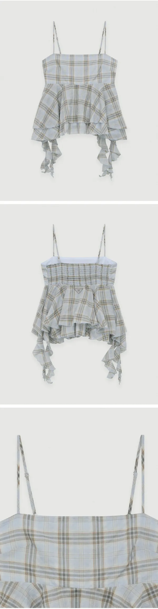 Alisa check frill blouse - light blue
