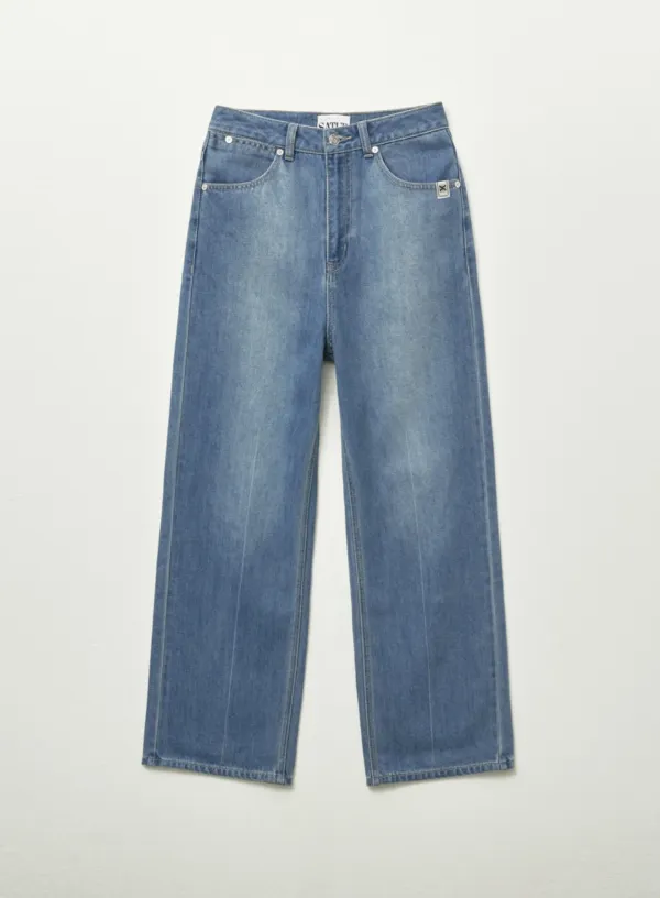 (W) Linen Relaxed Denim Pants - Blue