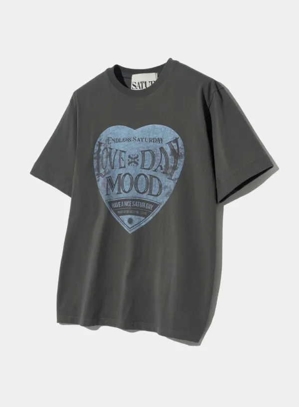 Saturday Retro Mood Graphic T-Shirt - Charcoal Blue