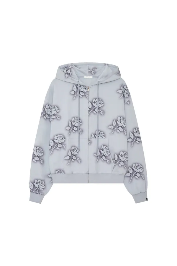 FLORAL SPRAY ZIP-UP HOODIE (LIGHT BLUE)