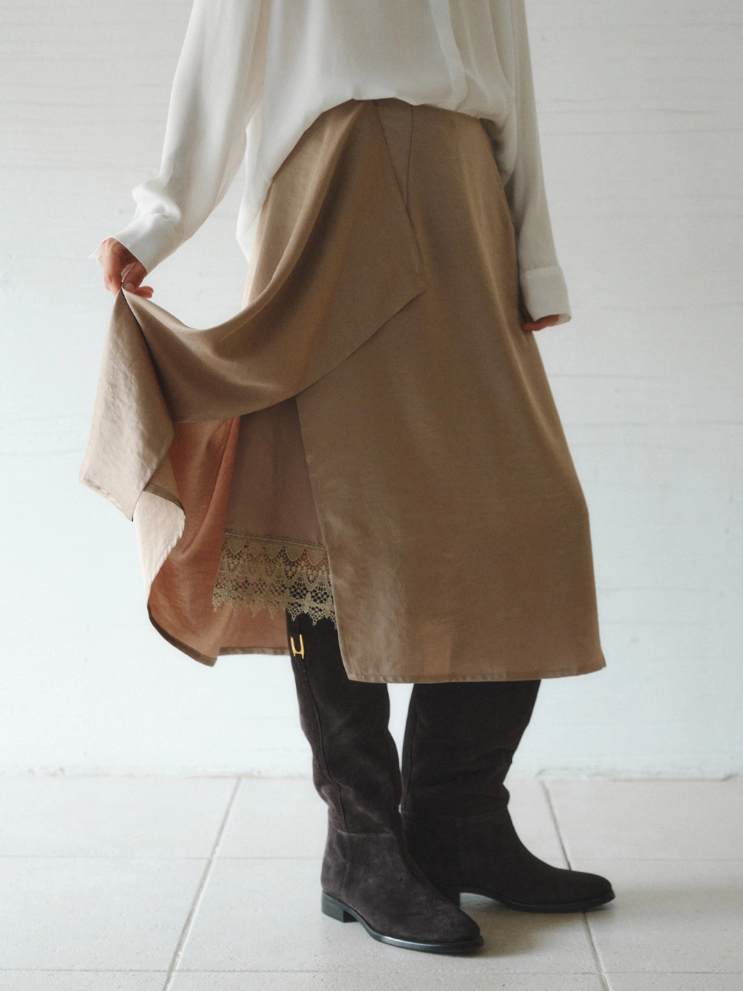 르니나 ROSE satin lace skirt_rose brown 상품 이미지 2