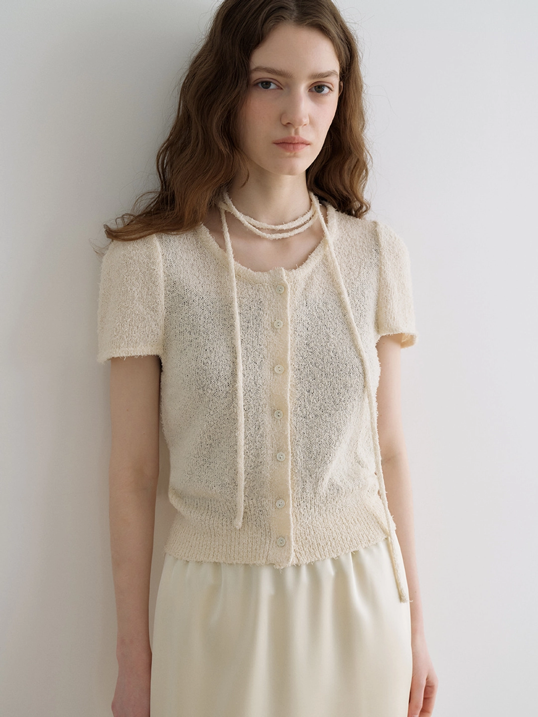 아워코모스 comos 1716 half sleeve tail knit cardigan (ivory) 상품 이미지 1