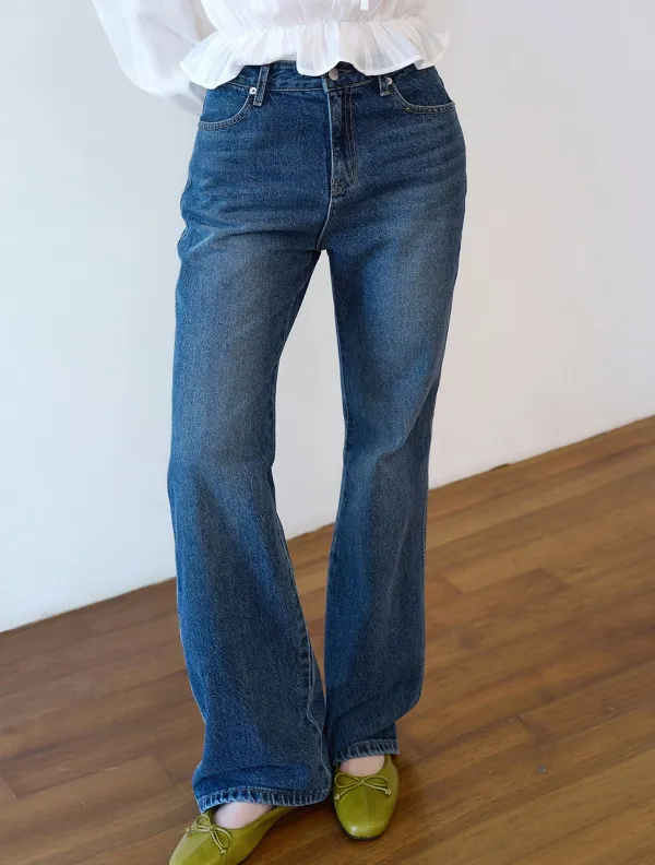 Natural semi-bootcut denim pants_Blue