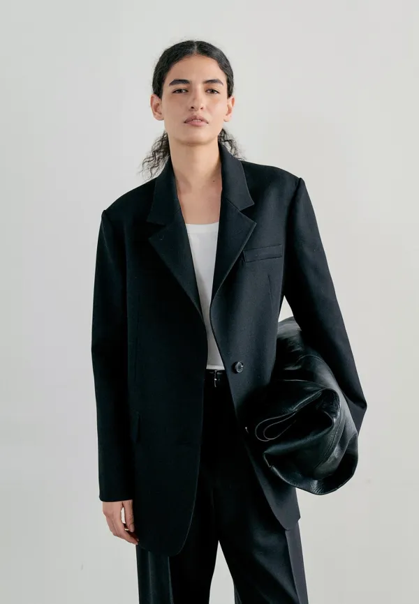LOOSE-FIT WOOL BLENDED JACKET - BLACK