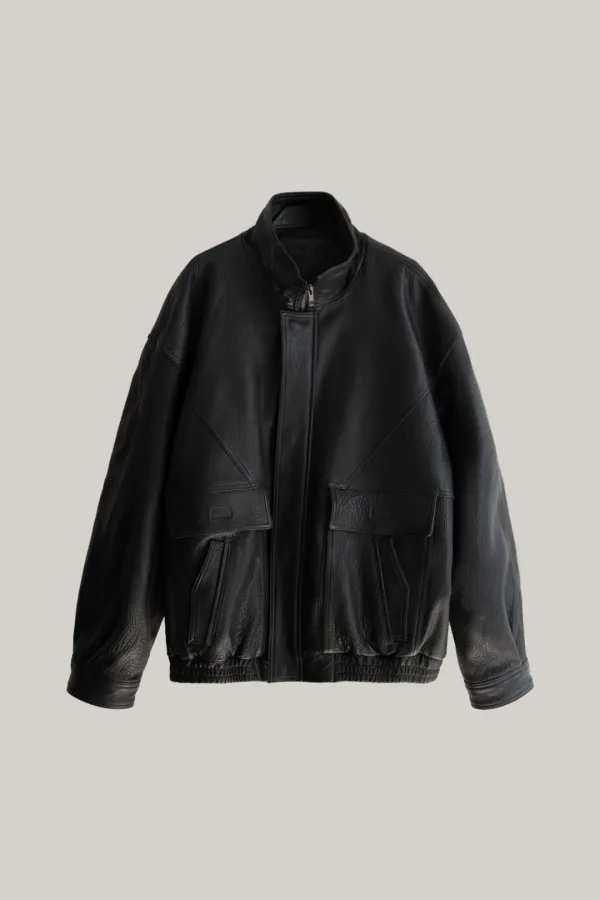 Stand Collar Leather Blouson (black)