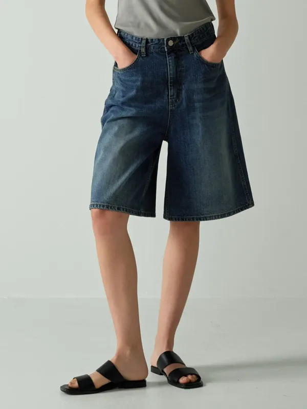 와이드 버뮤다 데님_vintage washing
