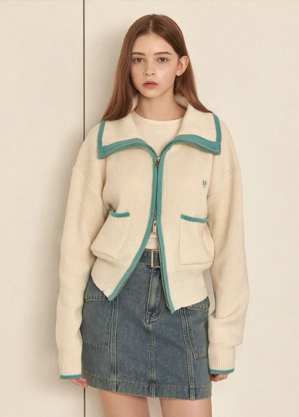  [44-120]  Willow Wool Line Zip-up Knit  윌로우 울 라인 집업 니트 (가을-겨울-데일리룩-캐주얼룩-투웨이-니트집업-라인배색-루즈핏-빅사이즈-자체제작) 