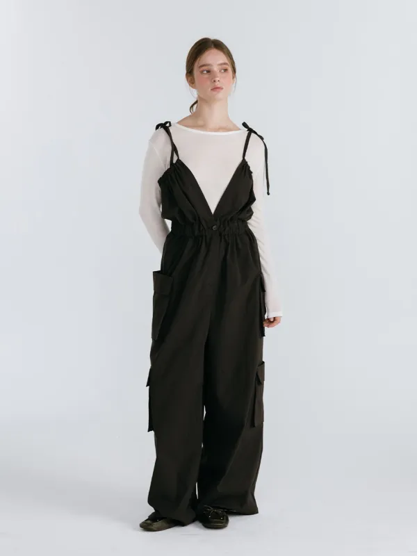 CARGO STRING JUMPSUIT / BLACK