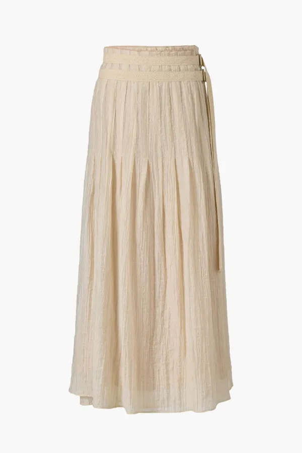 Crinkled Tencel Wrap Skirt, Beige