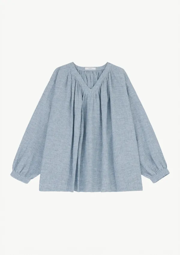 Elba Linen Blouse in Blue Stripe