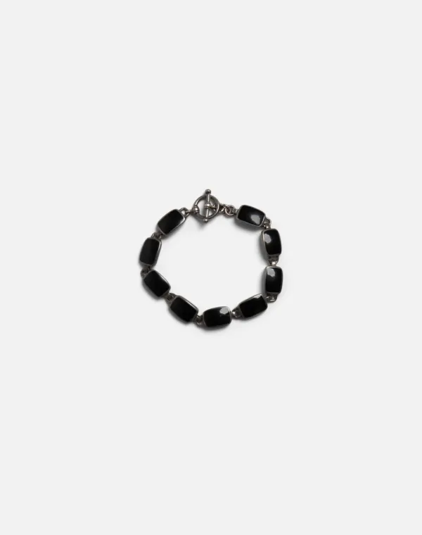 80s Onyx Mexican Sterling Bracelet -#1354