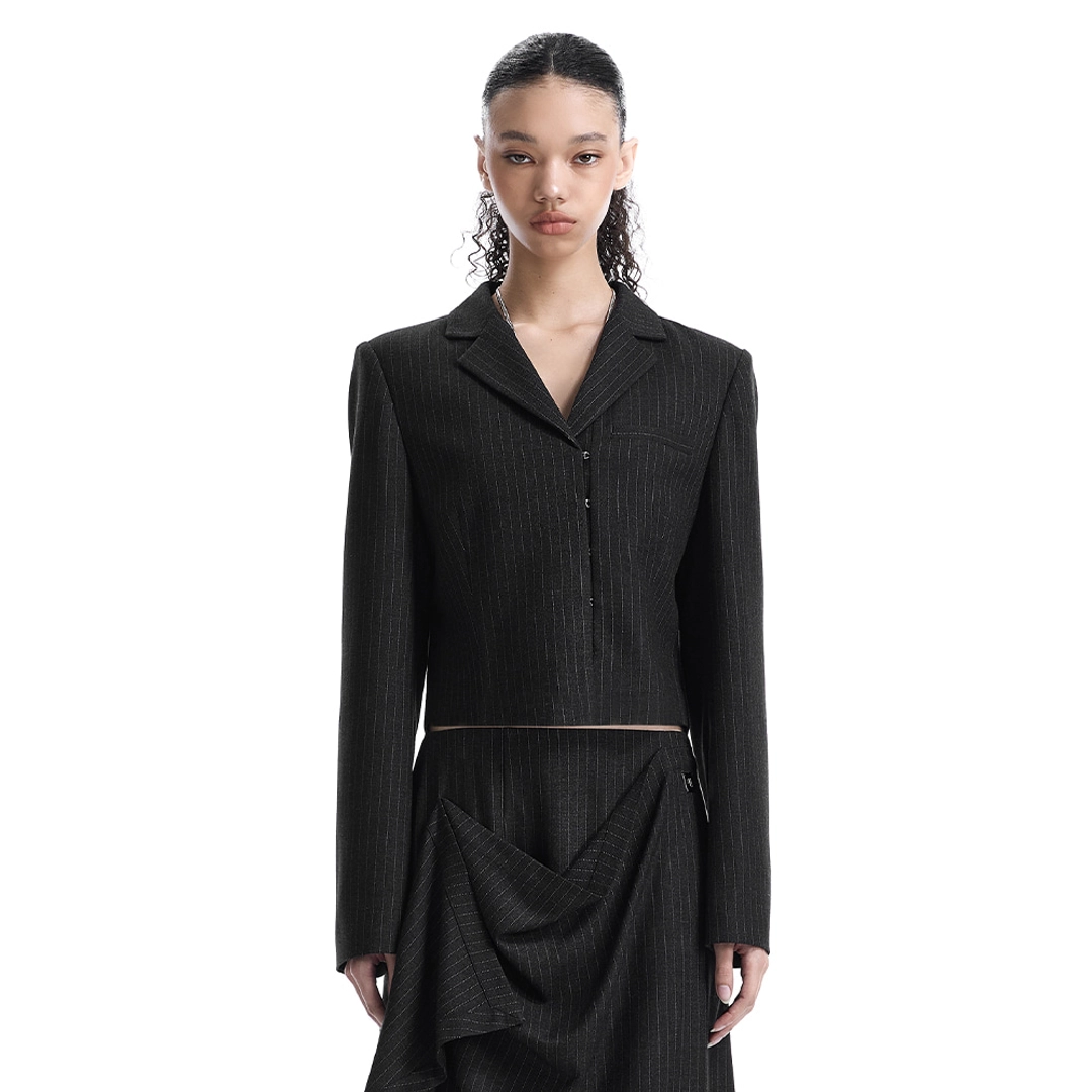 트리밍버드 Hook-Front Cropped Set-Up Jacket [ Black ] 상품 이미지 1