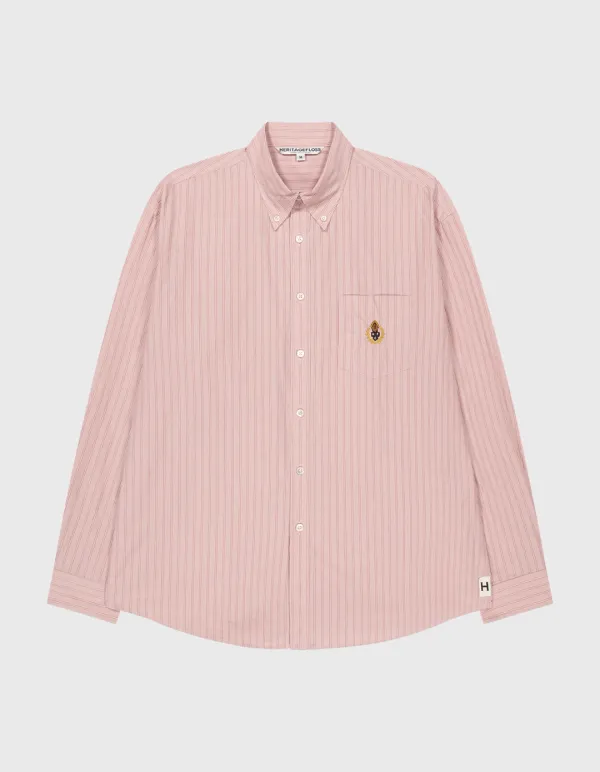 CREST WASHED STRIPE SHIRT / Pink