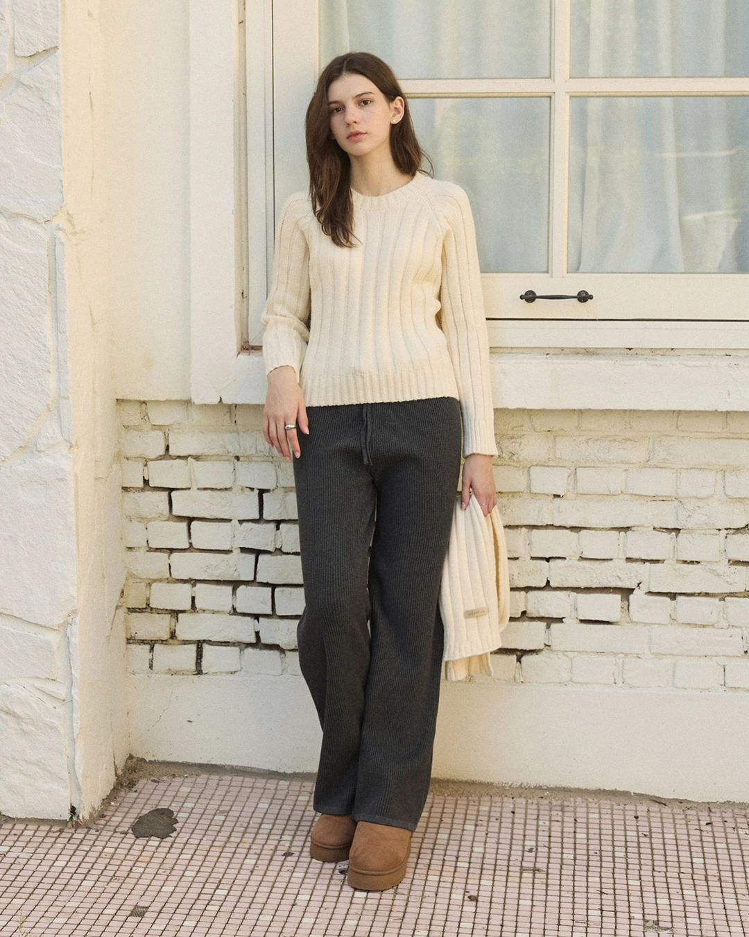 어다울 Flow classic raglan knit muffler set - ivory 상품 이미지 3