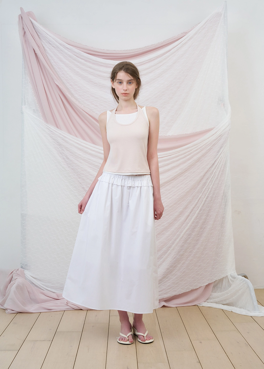 르베인 Lynn shirring skirt(White) 상품 이미지 1