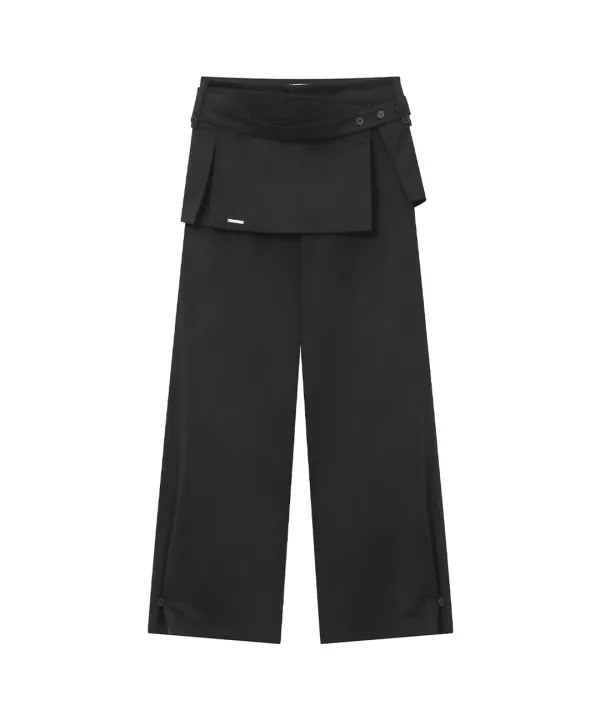 Button tab mini skirt pants set BLACK