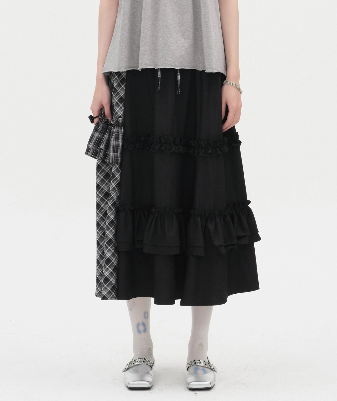 타입서비스 Check Panel Ruffle Skirt [Black] 상품 이미지 2