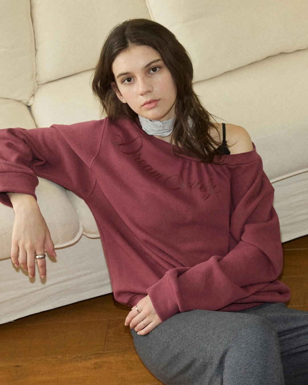 어다울 Drape layered long sleeve t shirt - redbean 상품 이미지 2