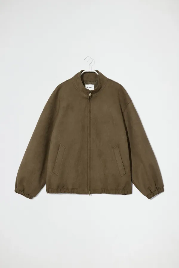 HIGH NECK SUEDE BLOUSON - KHAKI