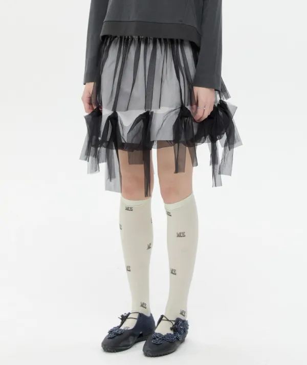 Mesh Layered Puff Skirt [Black]