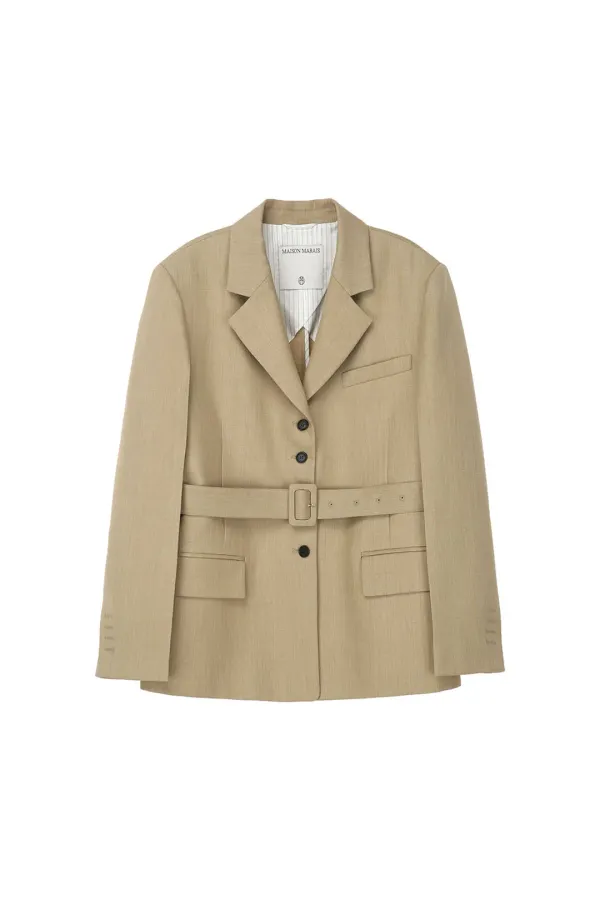 Single Belted Blazer, Beige