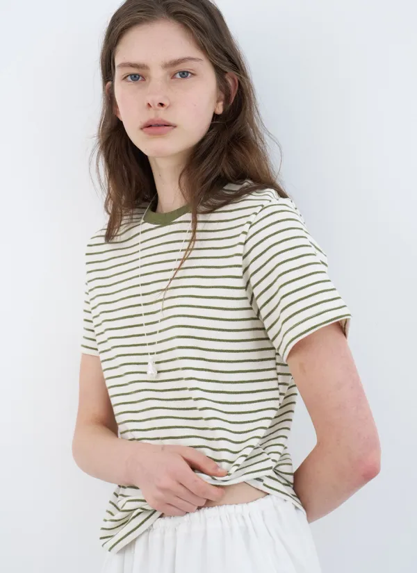 [사이즈추가_6/4 예약배송] Benjamin Stripe T-shirt (Olive)