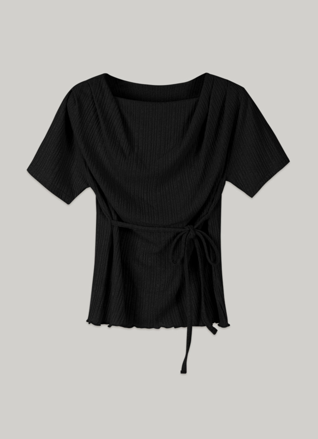아워코모스 comos 1402 drape neck string detail T-shirt (black) 상품 이미지 1