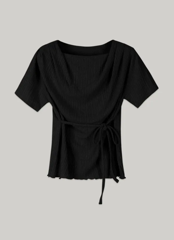 comos 1402 drape neck string detail T-shirt (black)