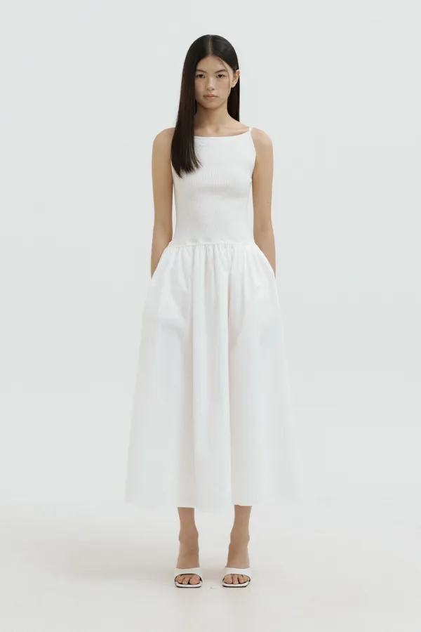 Boatneck Knit Balloon Dress (ivory)