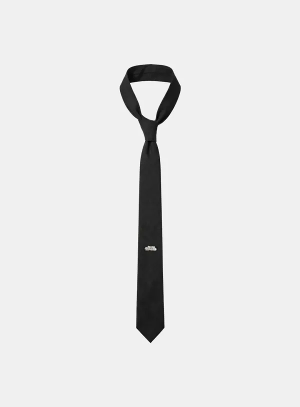 [w-tie26-003] Slim Long Tie - Black