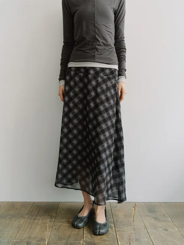 TIS SHADOW CHECK LAYERED SKIRT_NAVY